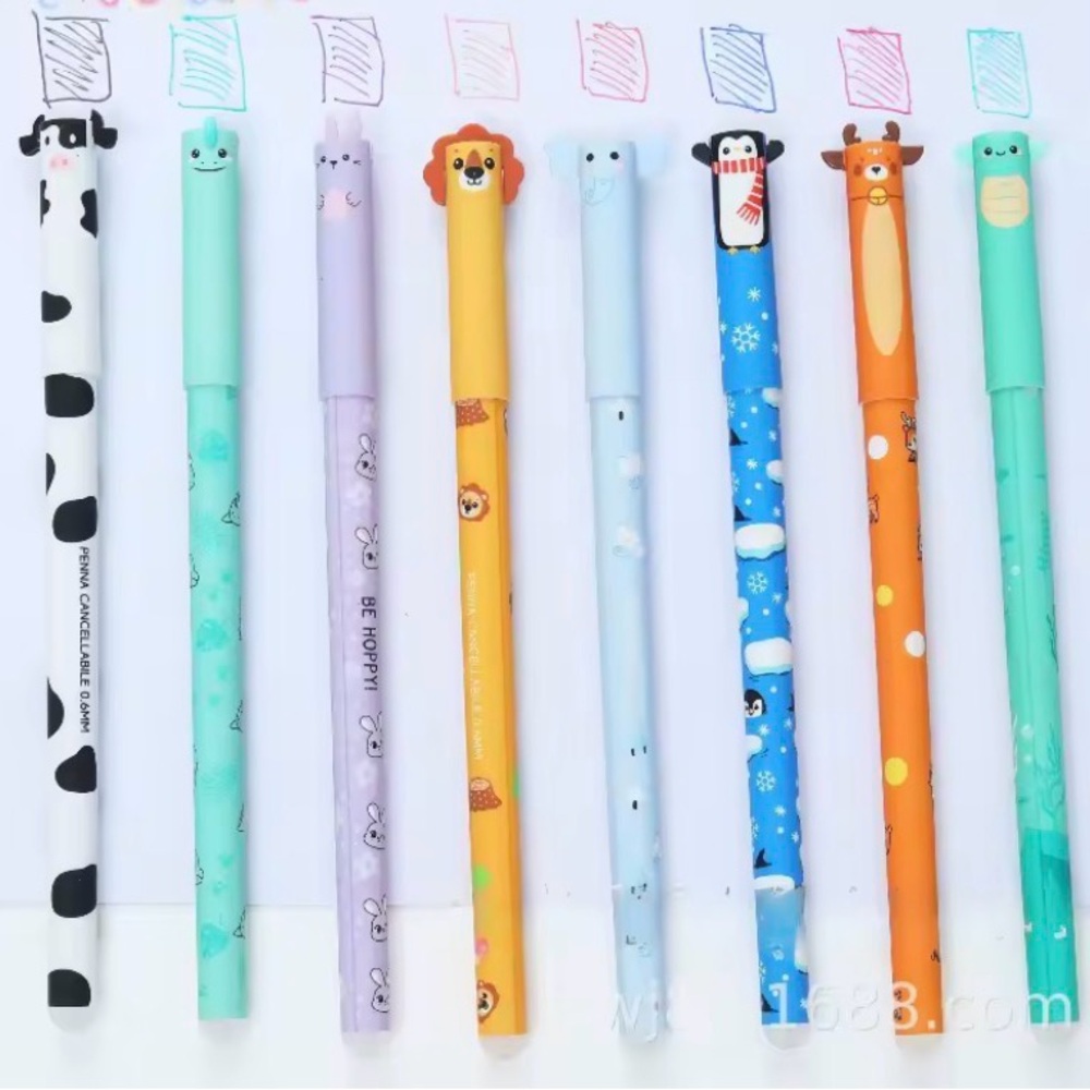 Cute Animal Cap Erasable Gel Pens Set of 8 - Assorted Colors for Kids and Adults - Picture 3 of 9